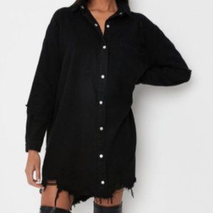 Missguided Super Hem Distress Denim Shirt Dress